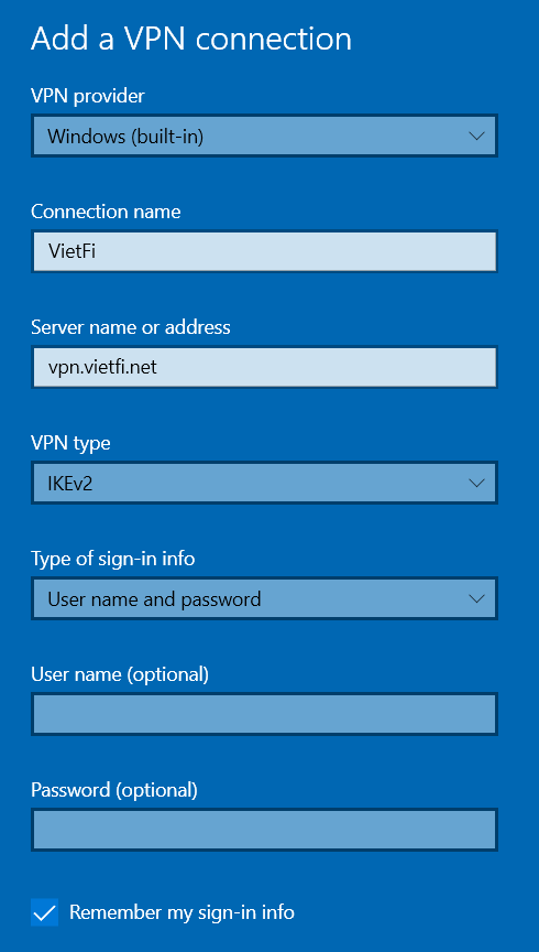 Nhập tham số vừa đủ, save