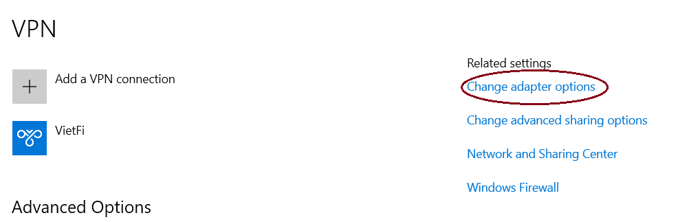 Mở change adapters để thay đổi thông số khác