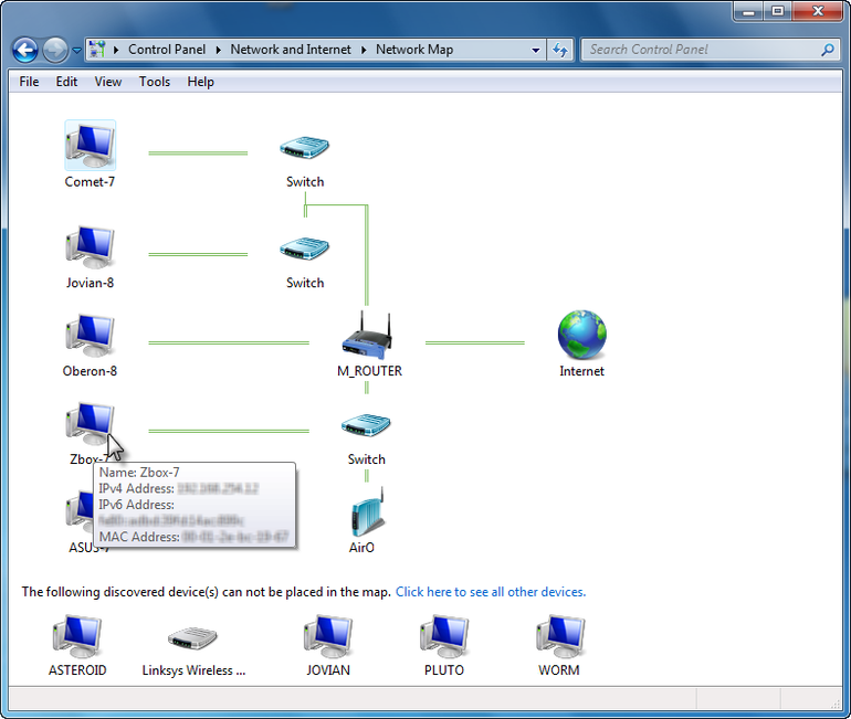 win 7, switch và home router trong network map